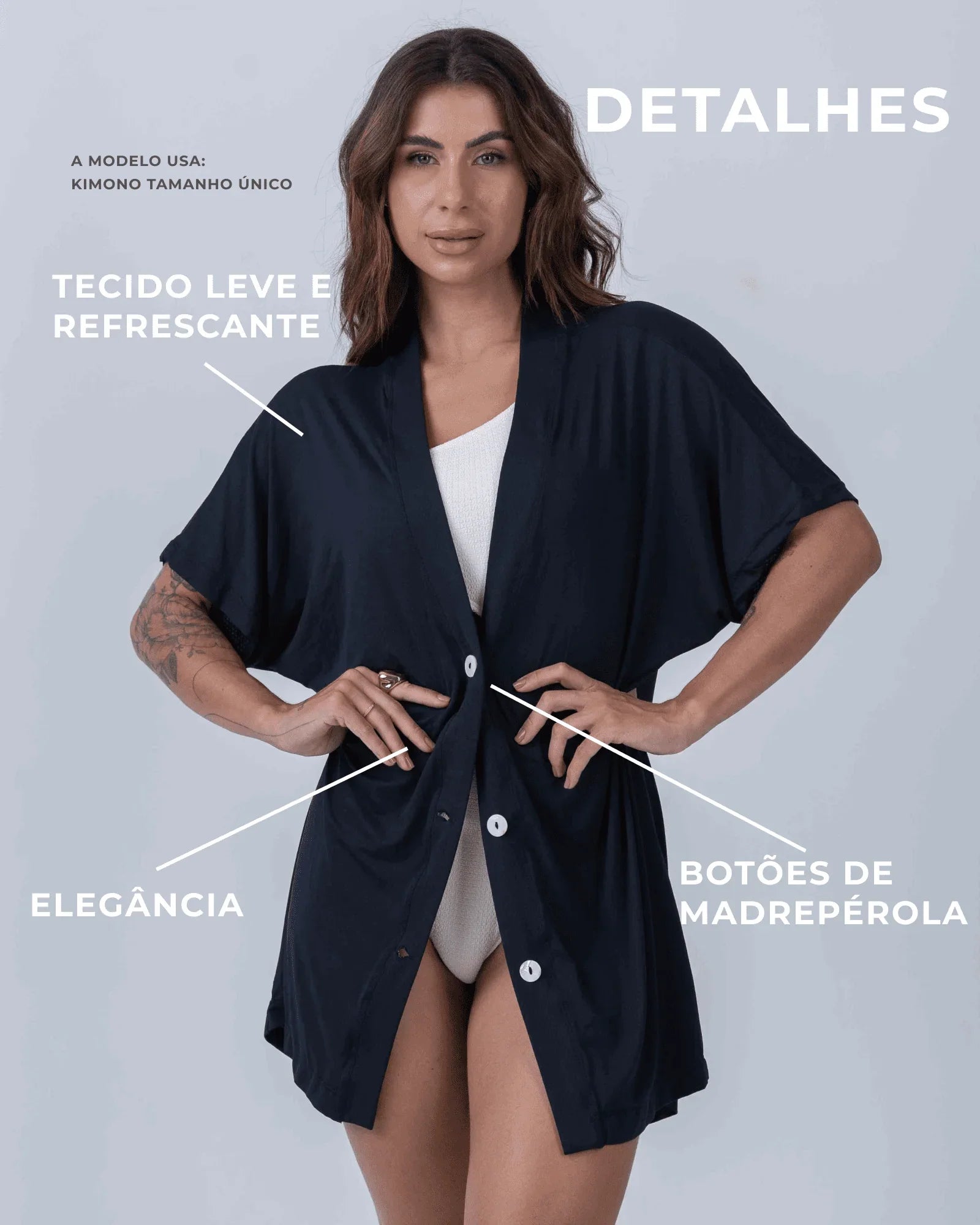 Kimono beach Preto - Maré Maria moda fitness