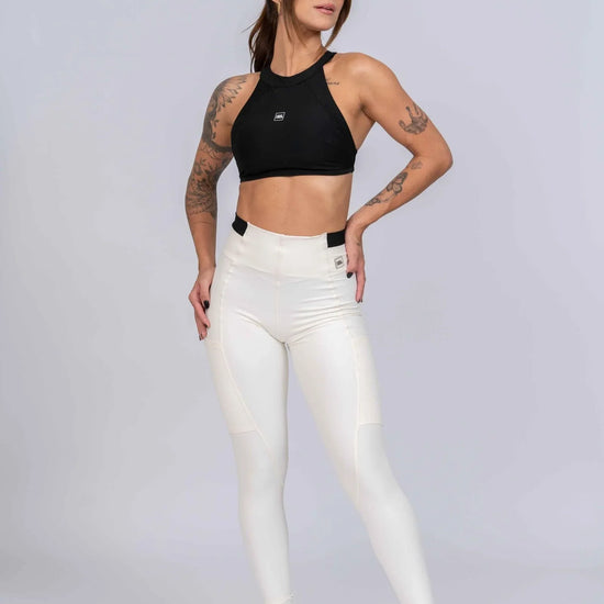 Calça Classic Duo Off White com Super Black compressão com bolso - Maré Maria moda fitness