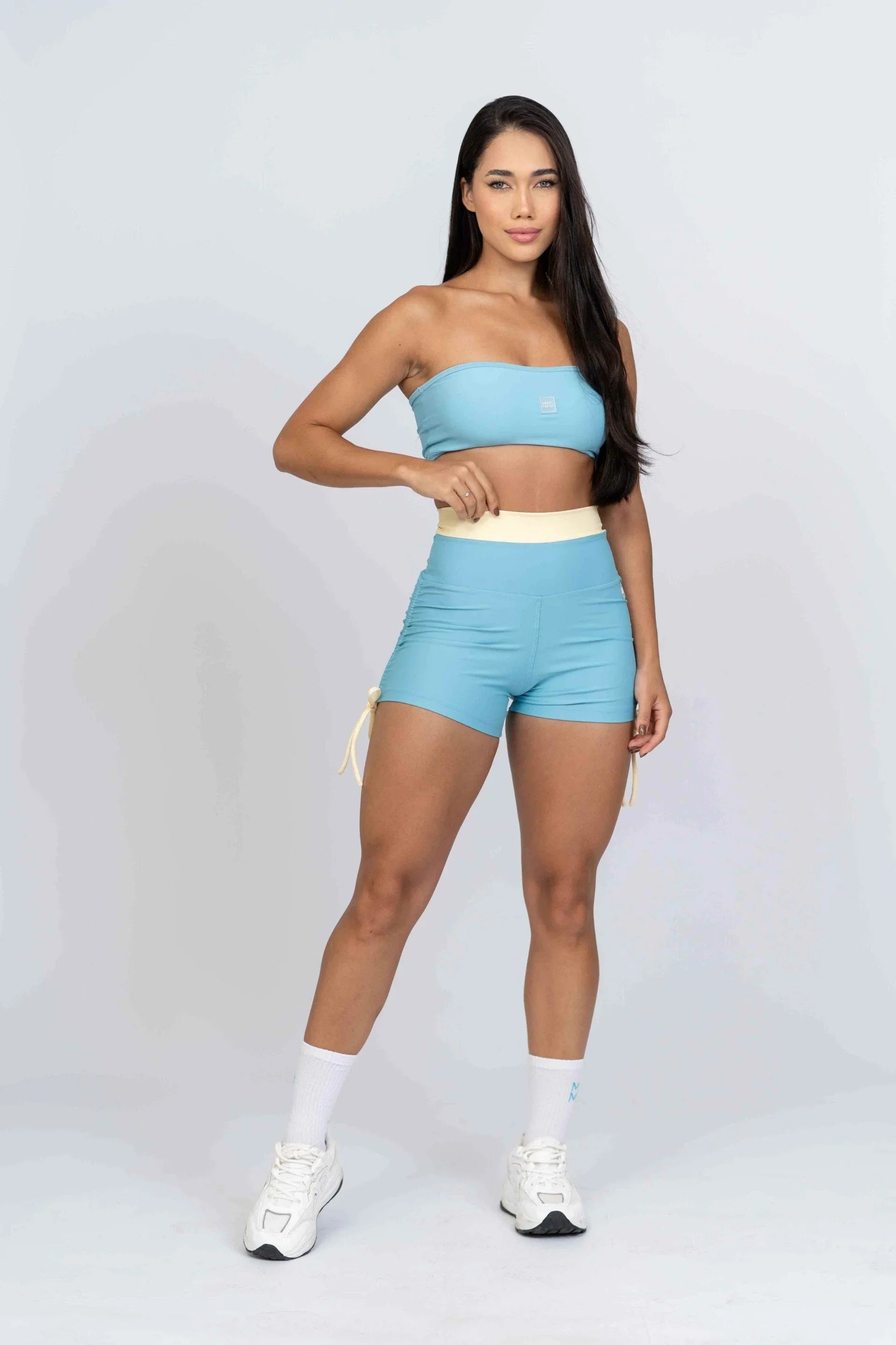 Short Smile Duo Azul céu e Amarelo Brisa - Maré Maria moda fitness