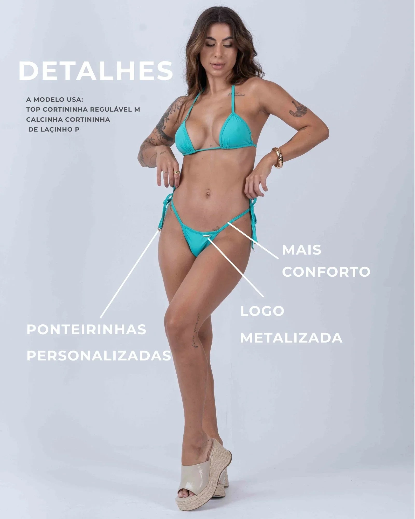 Calcinha Cortininha de Lacinho Verde Piscina - Maré Maria moda fitness