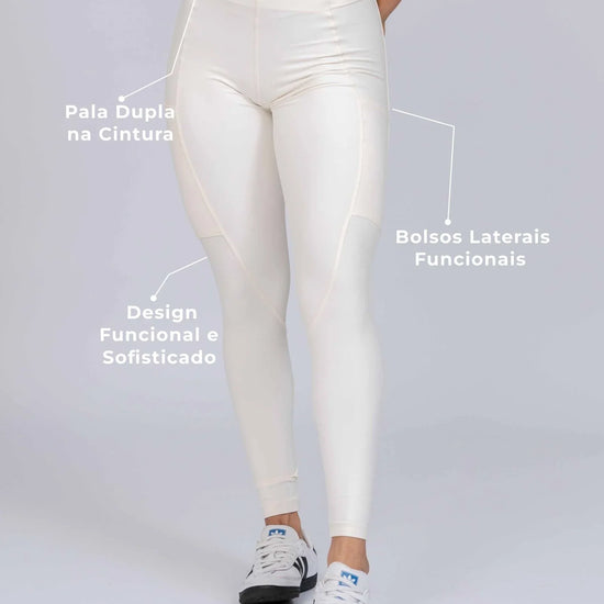 Calça Classic Duo Off White com Super Black compressão com bolso - Maré Maria moda fitness