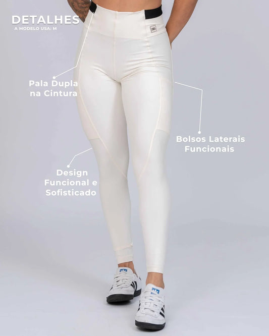 Calça Classic Duo Off White com Super Black compressão com bolso - Maré Maria moda fitness