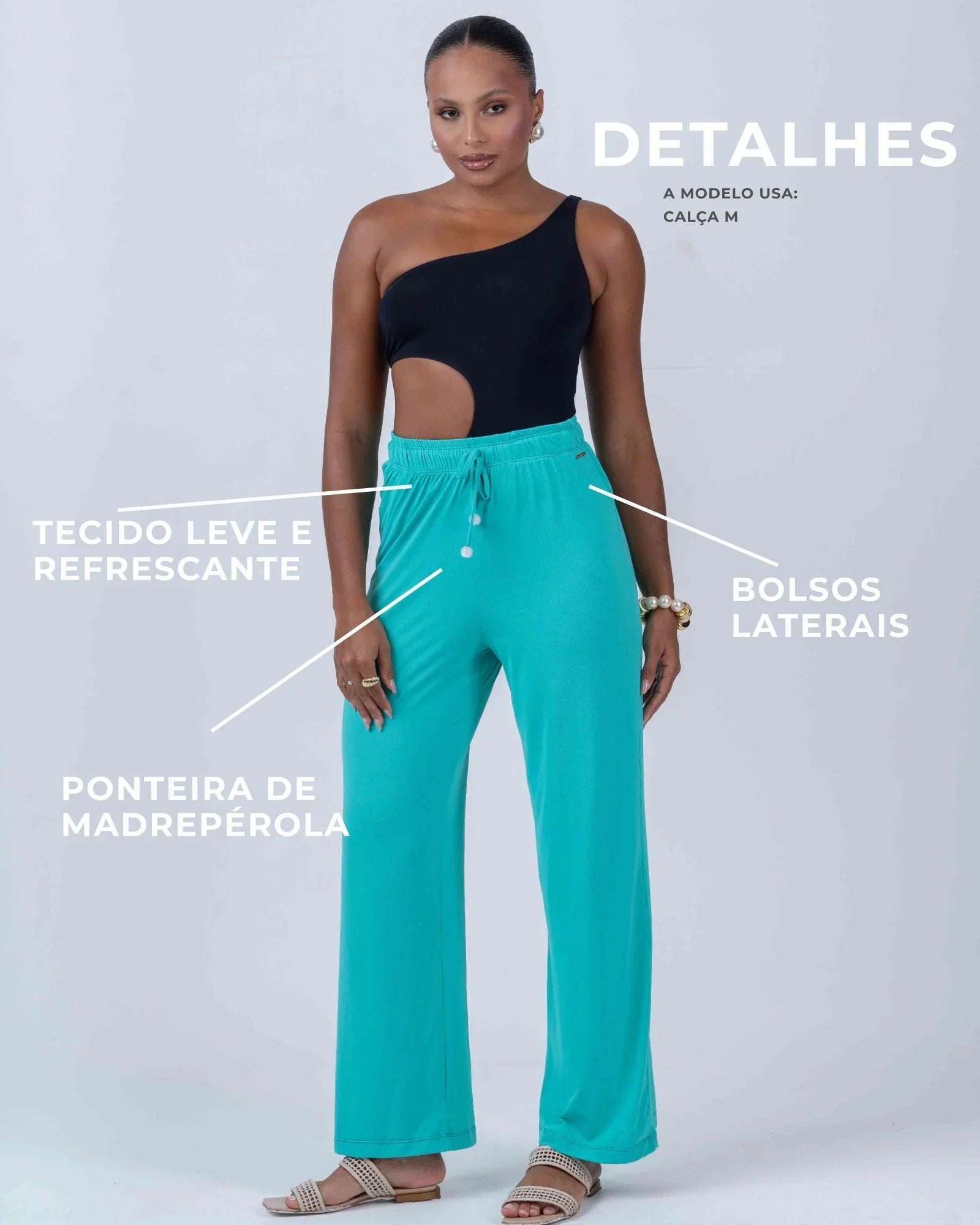 Calça pantalona beach Verde Piscina - Maré Maria moda fitness