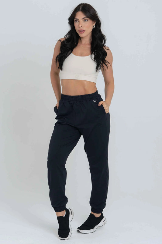 Calça Street Moletinho Jogger Preta - Maré Maria moda fitness