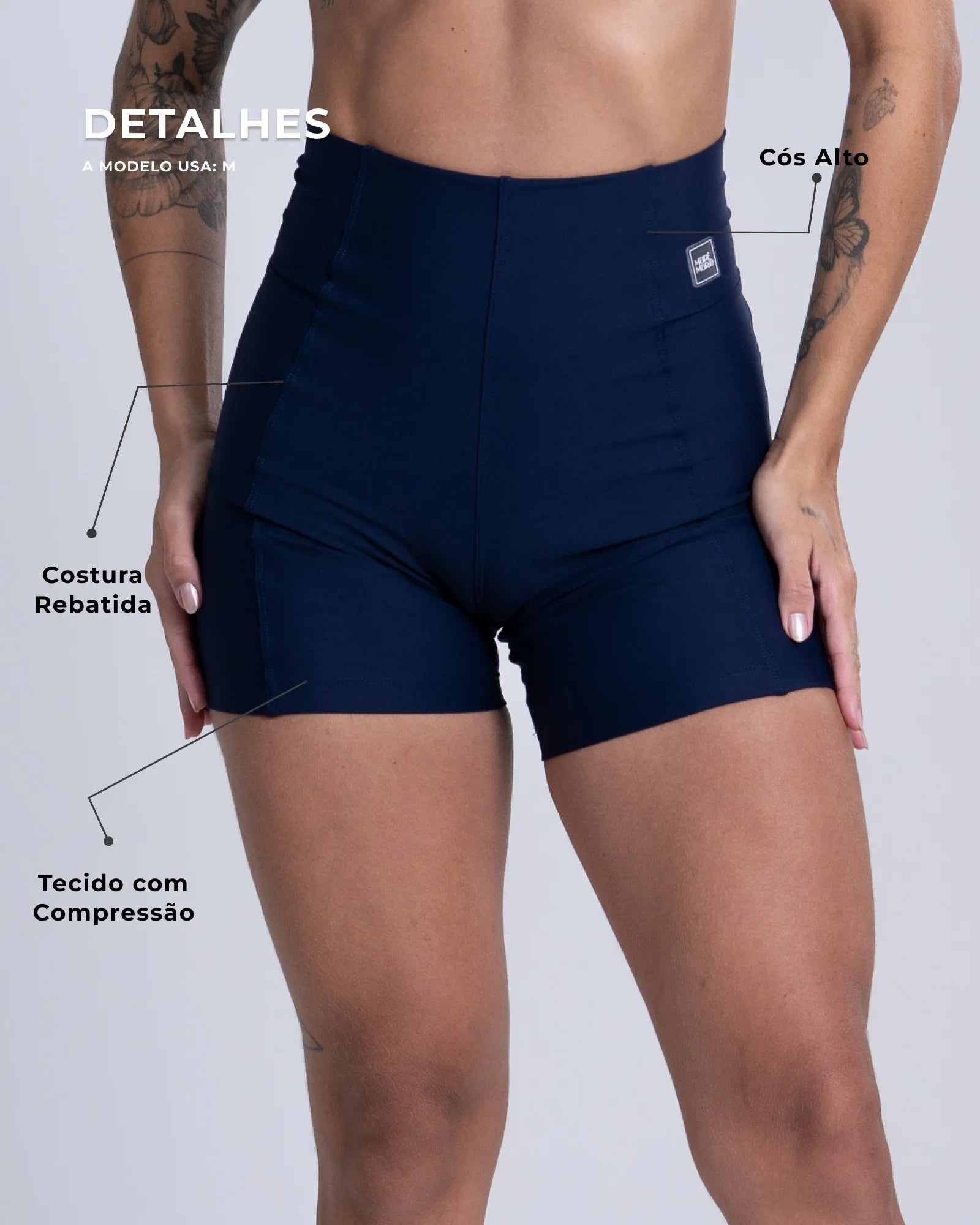 Short Fitness Classic Azul Dark compressão sem empina bumbum - Maré Maria moda fitness