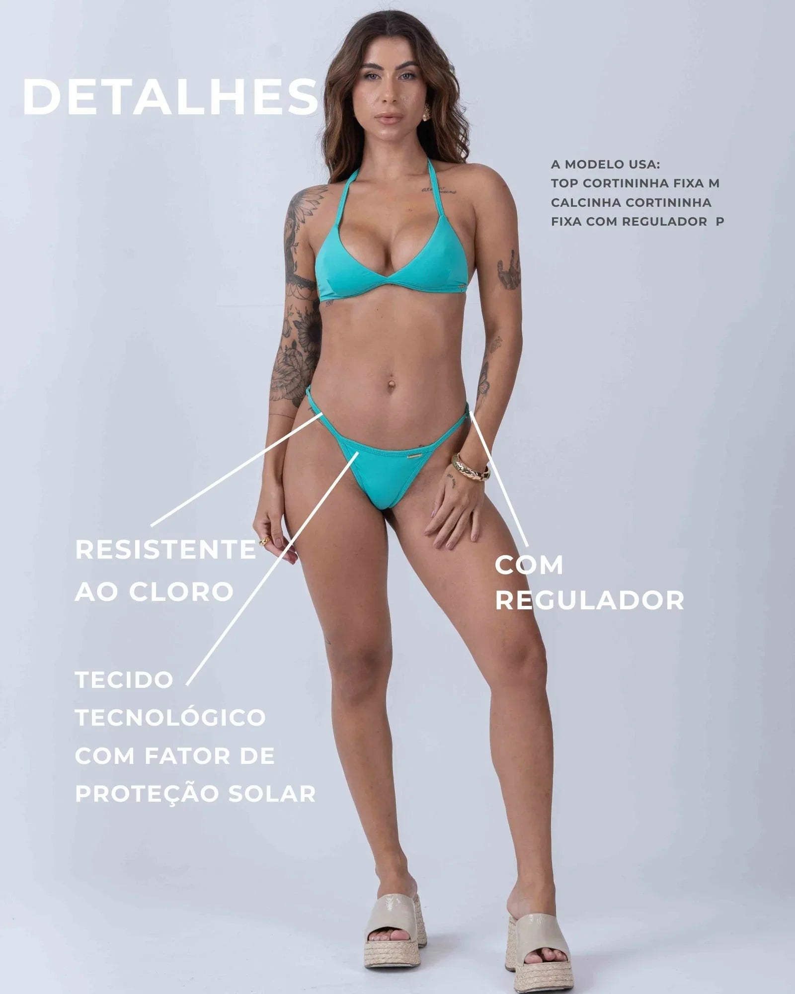 Calcinha Cortininha Fixa com regulador Verde Piscina - Maré Maria moda fitness