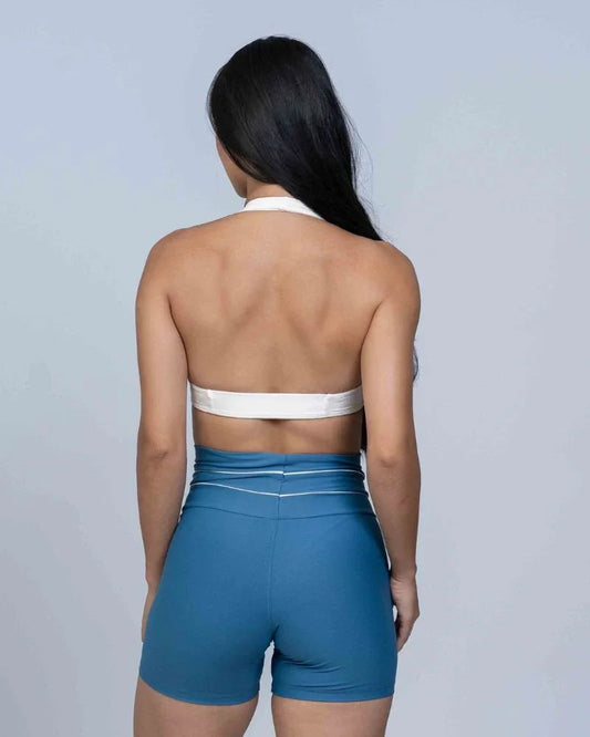 Short Corrida Azul Sereia compressão e Vivo Off White - Maré Maria moda fitness