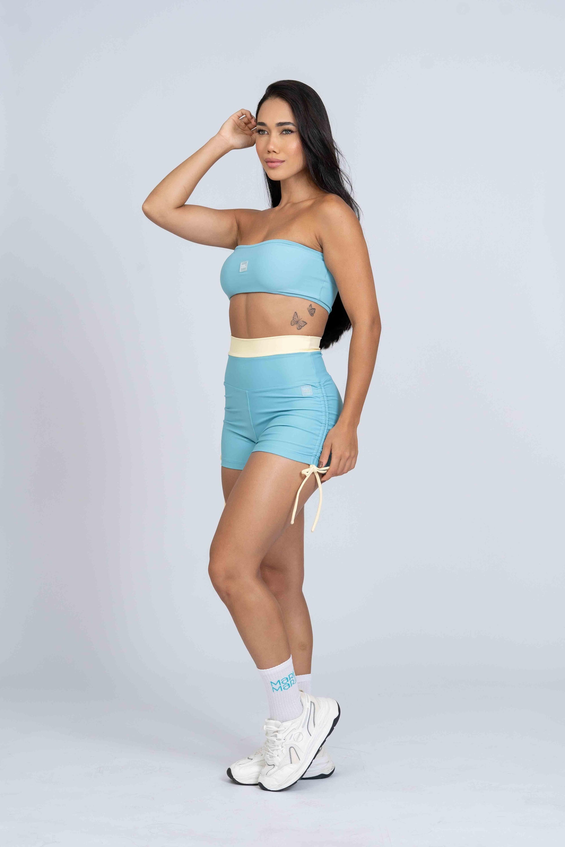 Short Smile Duo Azul céu e Amarelo Brisa - Maré Maria moda fitness