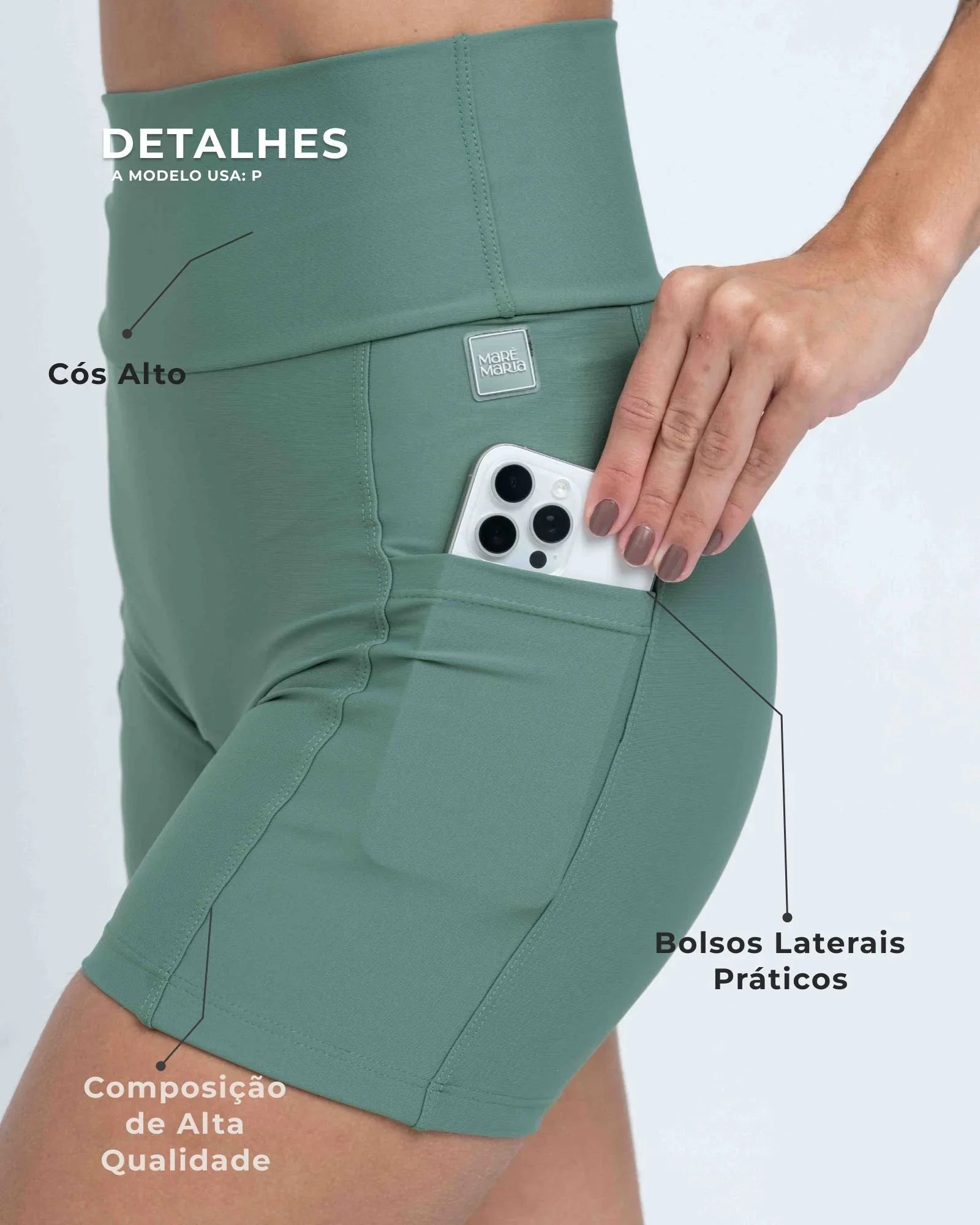Short Fitness Bike Verde Eucalipto sem costura frontal - Maré Maria moda fitness