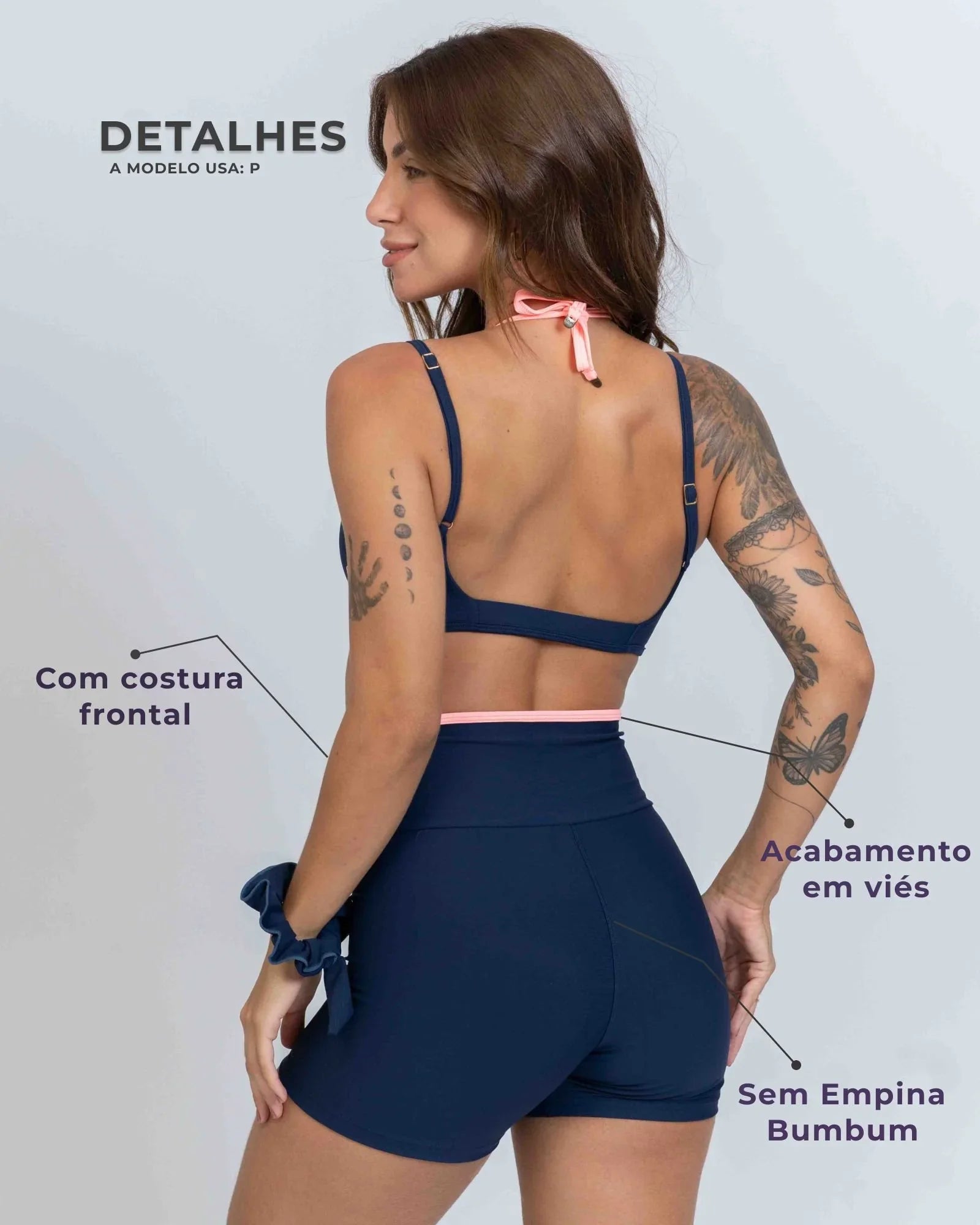 Short Fitness Line Azul Marinho com Coral - Maré Maria moda fitness