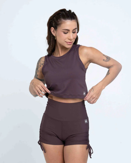 Short fitness Smile Marrom Ébano com empina - Maré Maria moda fitness