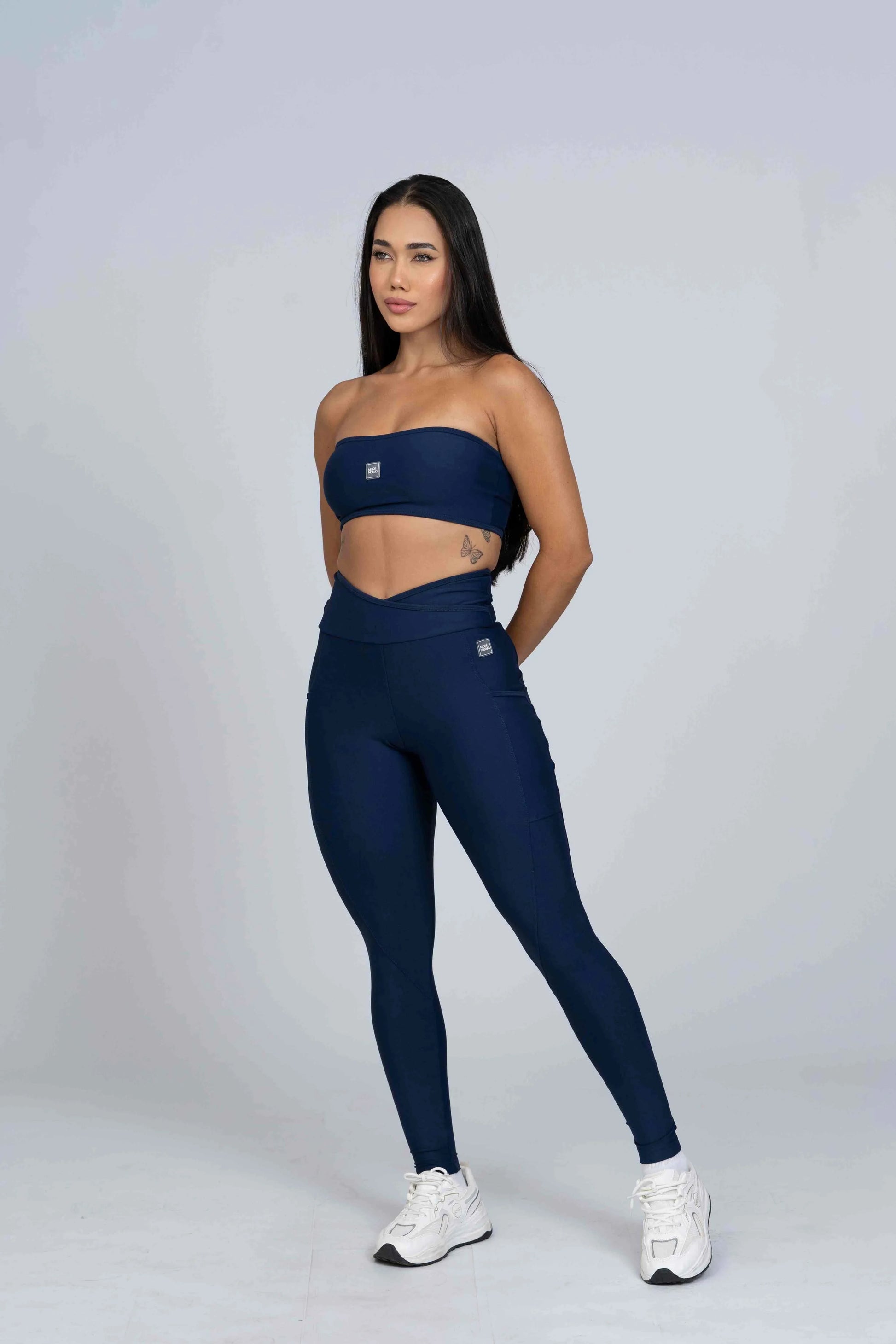 Legging Fusion Azul Marinho e Viés Marinho compressão - Maré Maria moda fitness