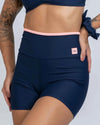 Short Fitness Line Azul Marinho com Coral - Maré Maria moda fitness