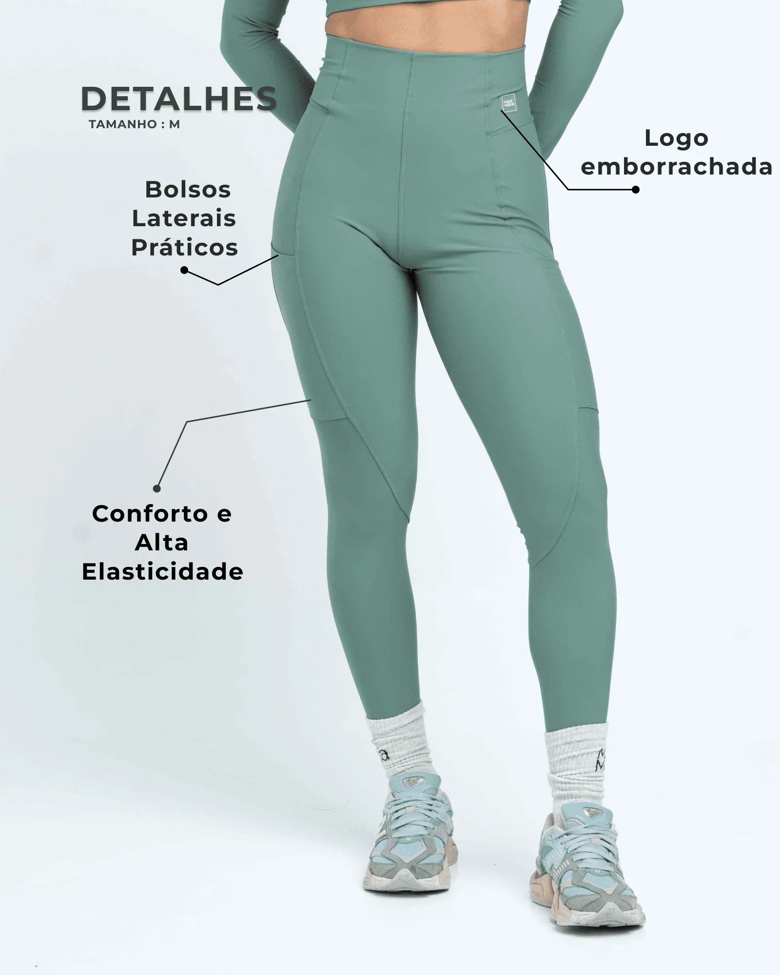 Calça Classic Verde Eucalipto com compressão com bolso - Maré Maria moda fitness