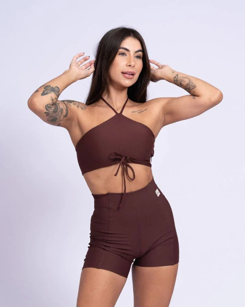 Short Classic Chocolate Dark compressão s/empina - Maré Maria moda fitness