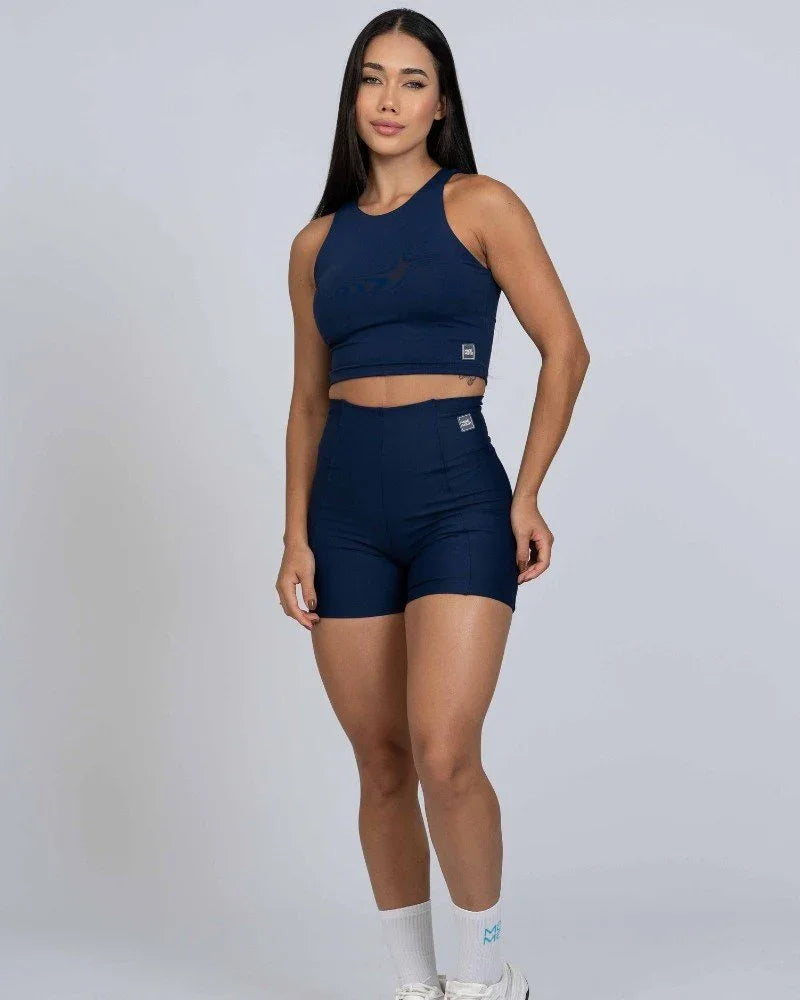 Short Classic Azul Marinho compressão sem empina bumbum - Maré Maria moda fitness