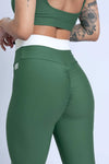 Calça legging fitness Duo Verde Militar com Off White empina bumbum - Maré Maria moda fitness