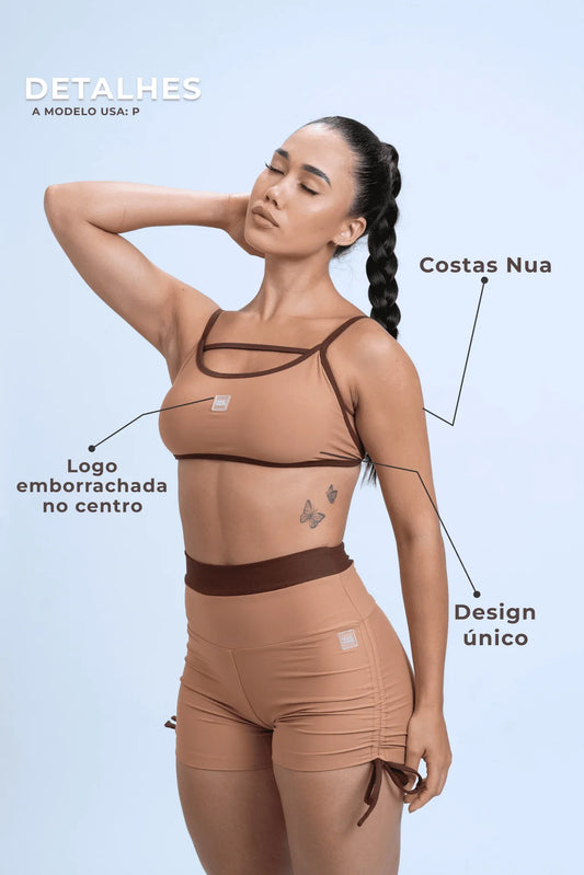 Top Fitness Front Duo Mocha Mousse com Chocolate Dark - Maré Maria moda fitness