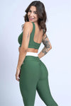 Calça legging fitness Duo Verde Militar com Off White empina bumbum - Maré Maria moda fitness
