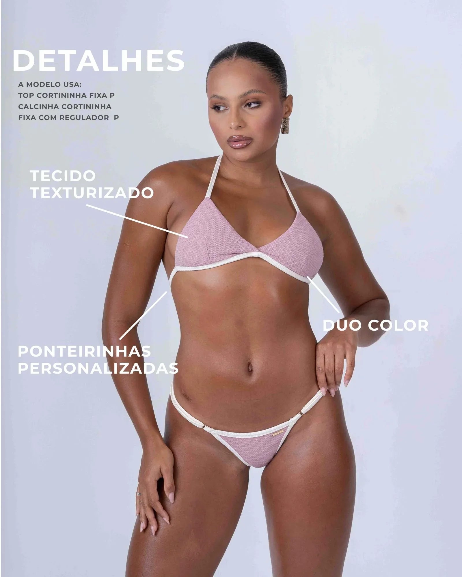 Top Cortininha Fixo Rosa Glam com Off White - Maré Maria moda fitness