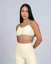 Top Fitness Fresh Duo Amarelo Brisa com Azul céu - Maré Maria moda fitness