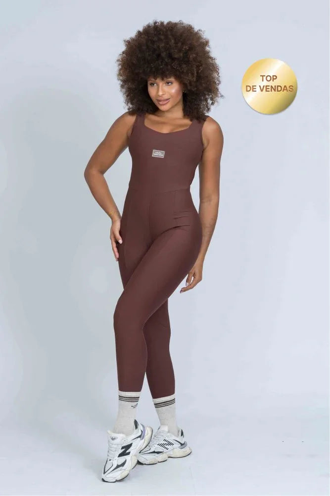 Macacão Fitness Clássico Chocolate Dark compressão - Maré Maria moda fitness