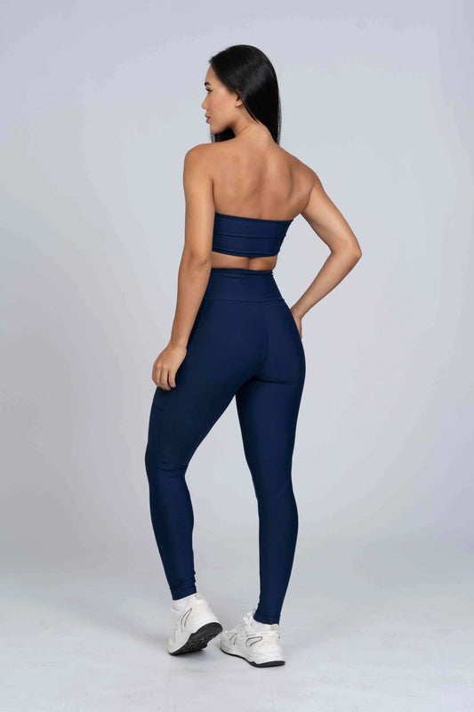 Legging Fusion Azul Marinho e Viés Marinho compressão - Maré Maria moda fitness