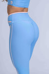 Calça Legging Fitness Julia Azul Serenity com viés Rosa Lily - Maré Maria moda fitness