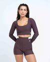 Short Classic Duo Marrom Ébano com Off White compressão sem empina bumbum - Maré Maria moda fitness