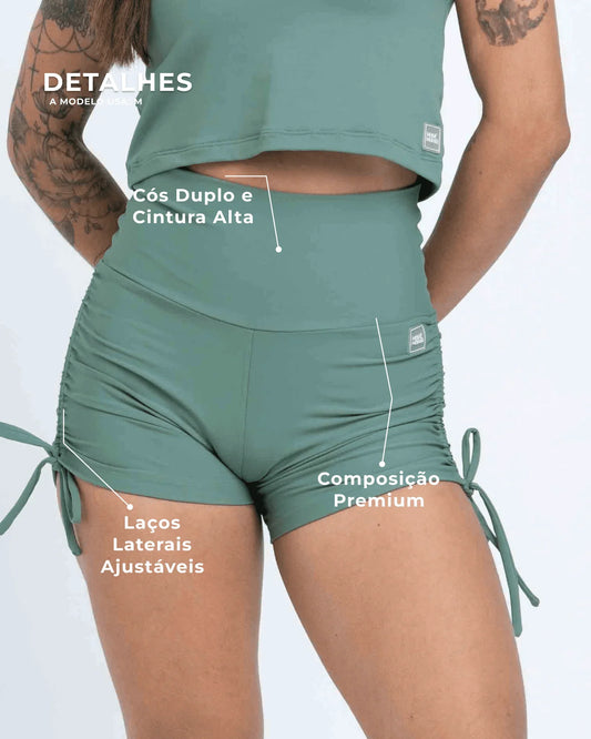 Short fitness Smile Verde Eucalipto com empina - Maré Maria moda fitness