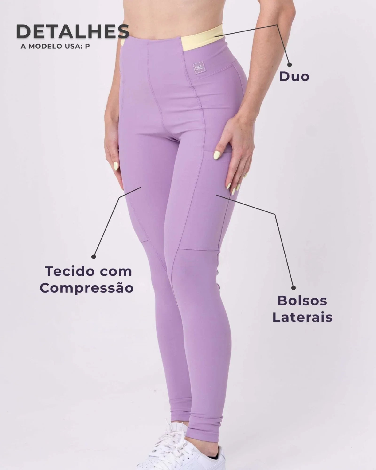 Calça Classic Duo Lavanda com Chá Verde Compressão c/ bolso - Maré Maria moda fitness