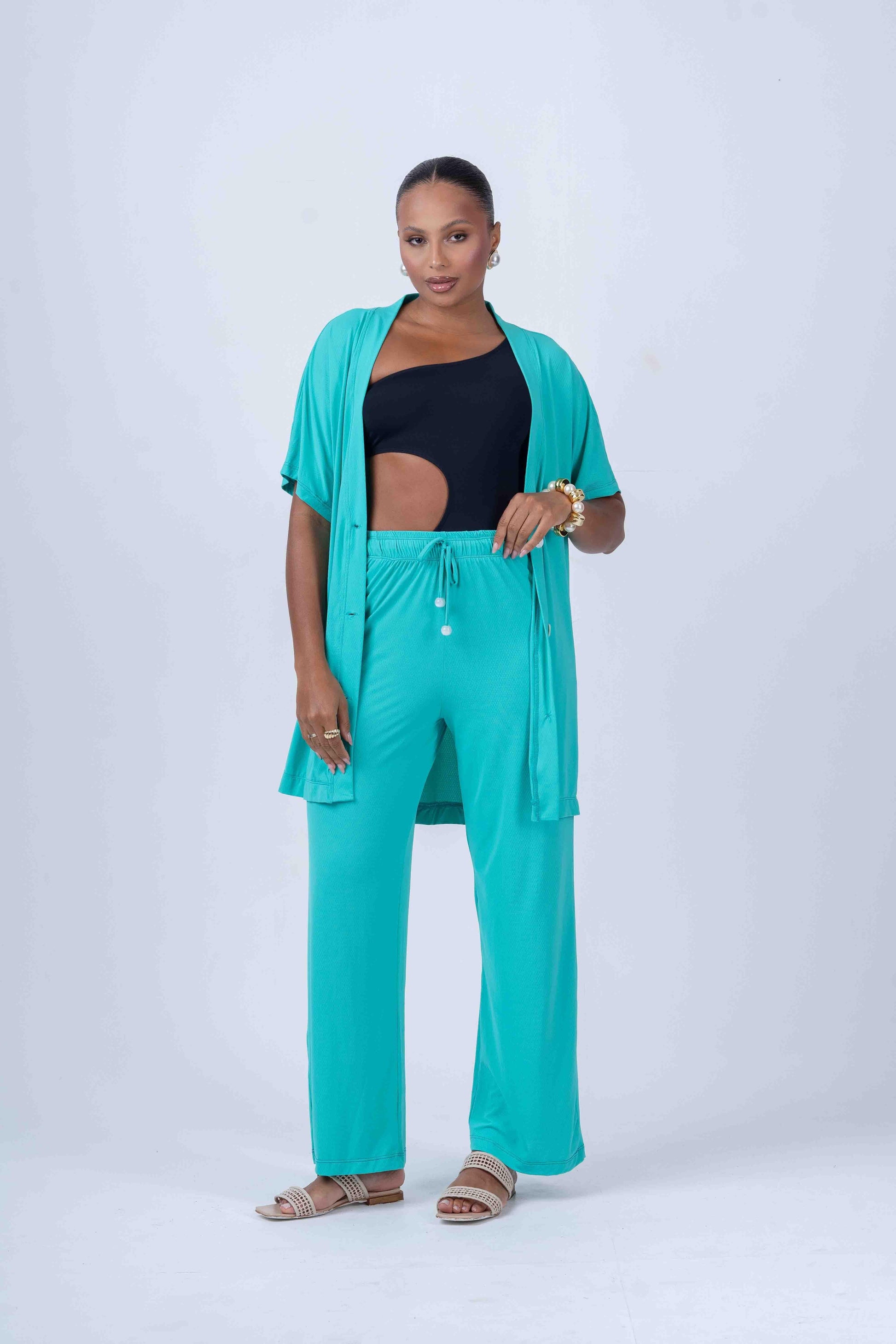 Calça pantalona beach Verde Piscina - Maré Maria moda fitness