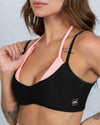 Top Fitness Fresh duo Sobreposição Super Black com Coral - Maré Maria moda fitness