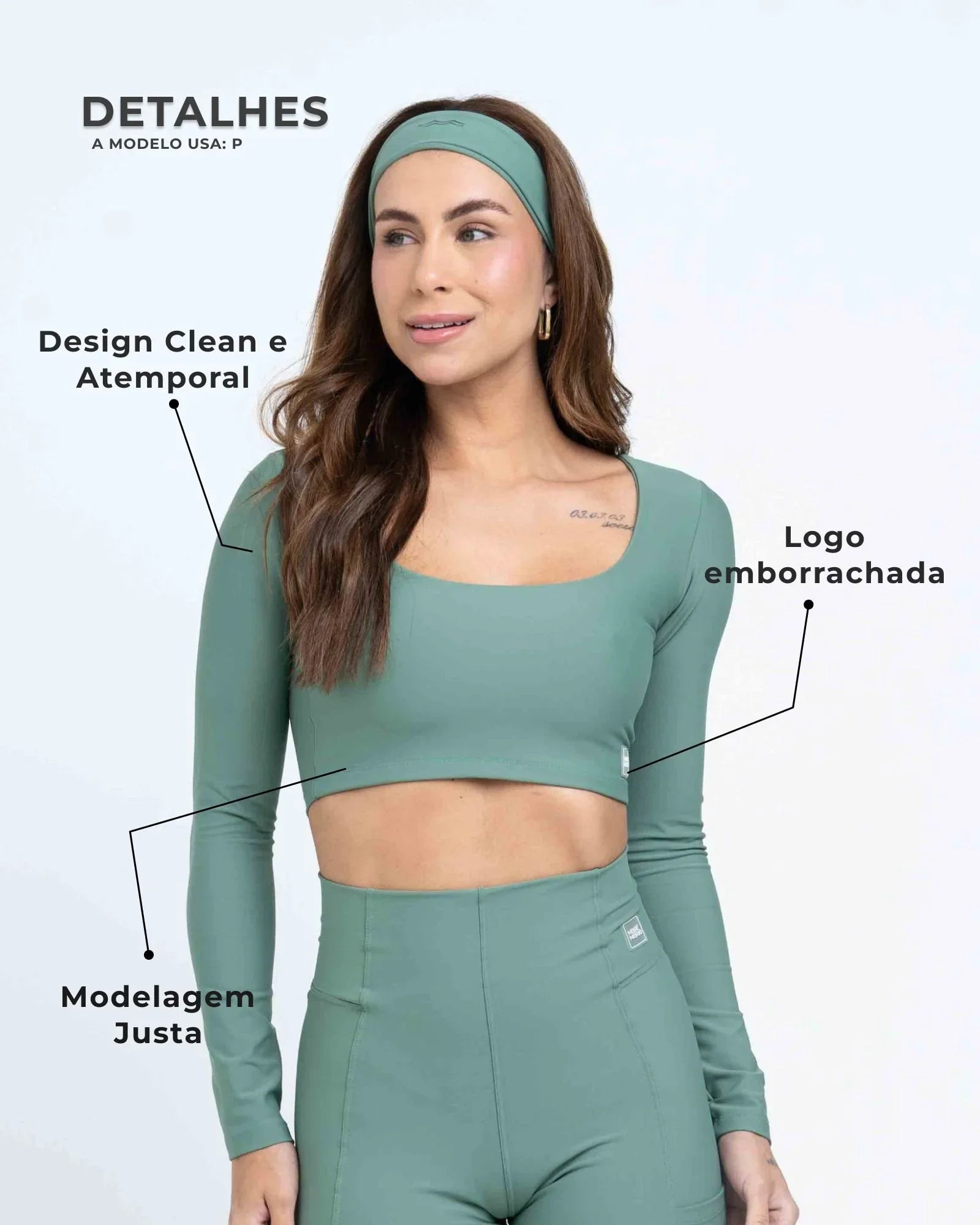 Top Fitness Classic Manga Longa Verde Eucalipto - Maré Maria moda fitness