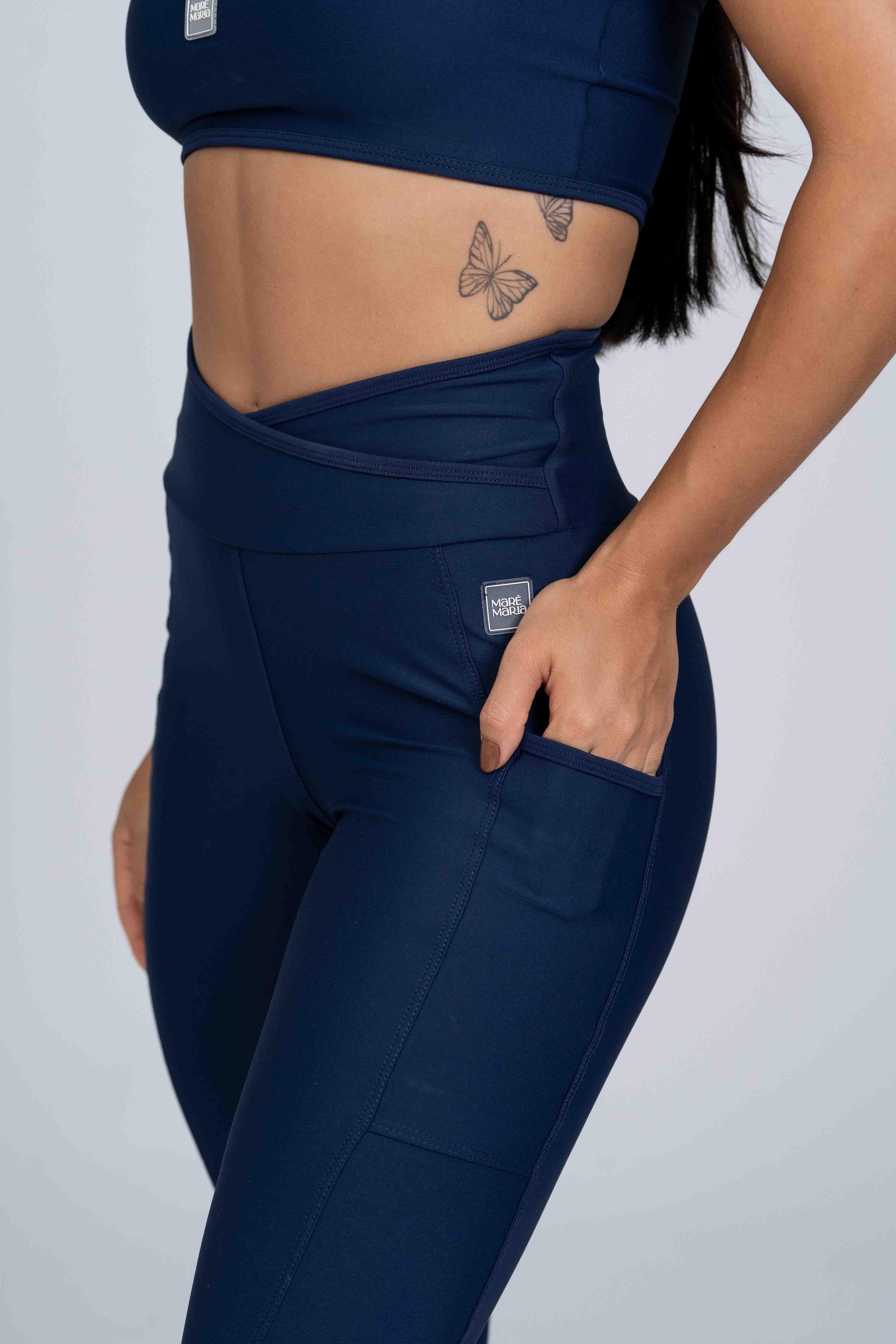 Legging Fusion Azul Marinho e Viés Marinho compressão - Maré Maria moda fitness