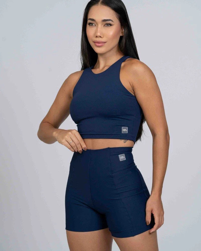 Short Classic Azul Marinho compressão sem empina bumbum - Maré Maria moda fitness