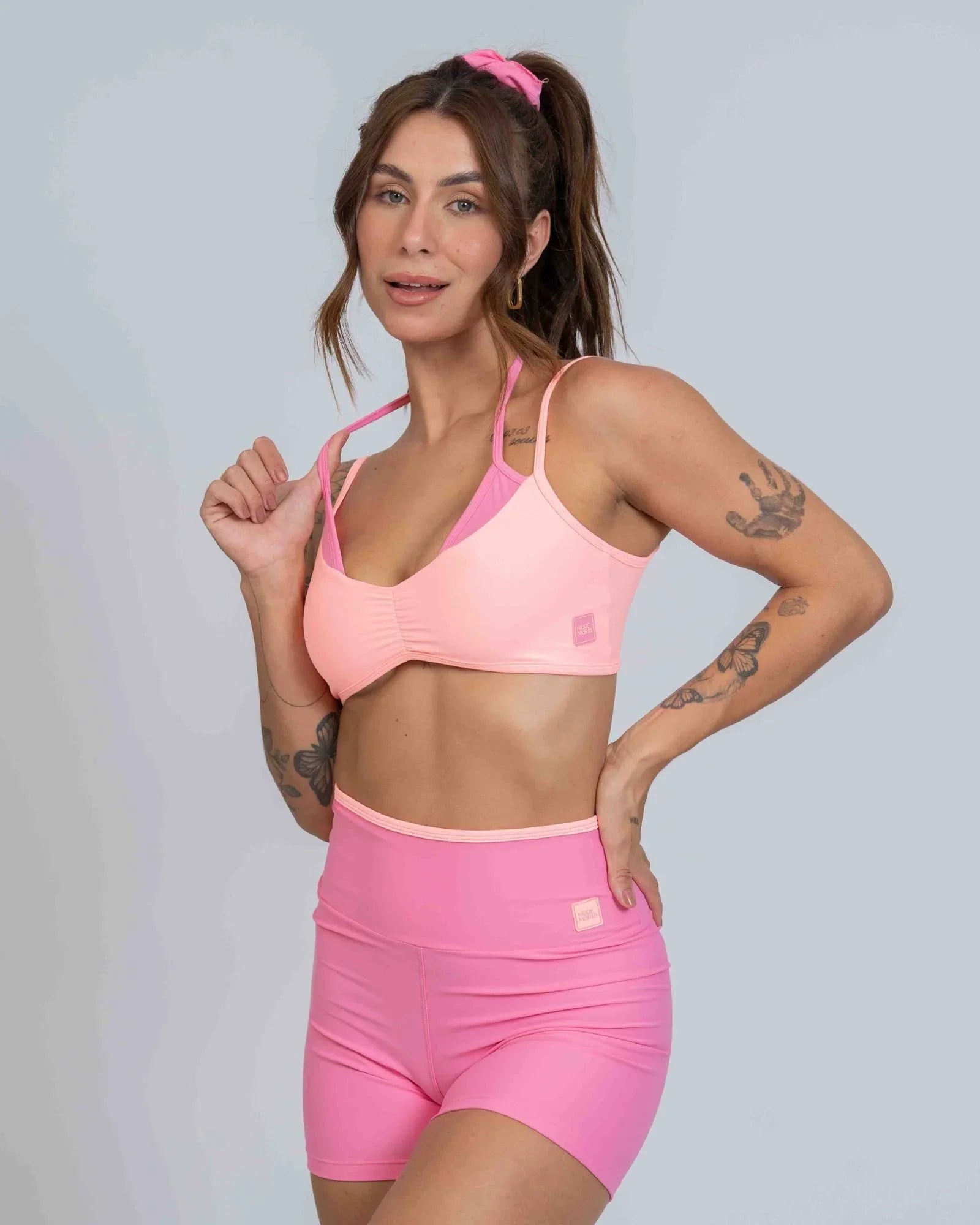 Short Fitness Line Rosa Malibu com Coral - Maré Maria moda fitness