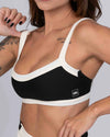 Top Fitness Flow Duo Super Black com Off White - Maré Maria moda fitness