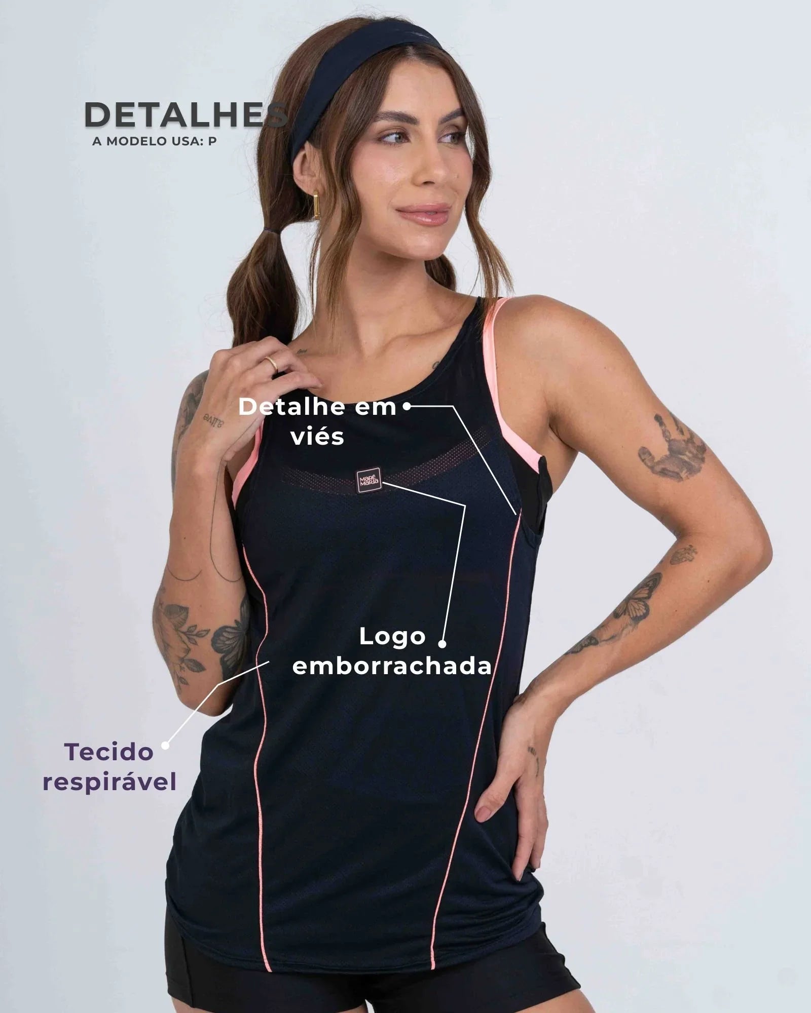 Regata Fitness Ella Preta com Coral - Maré Maria moda fitness