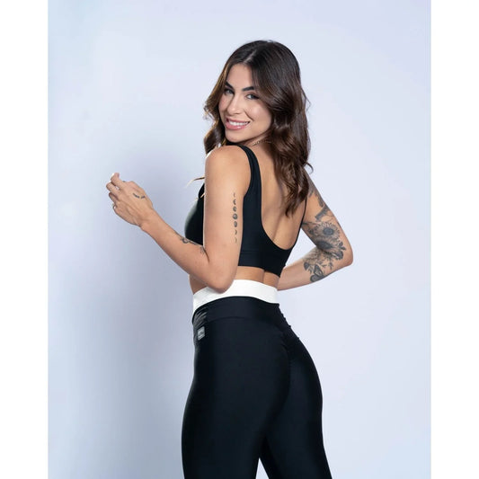 Calça legging fitness Duo Super Black com Off White empina bumbum - Maré Maria moda fitness