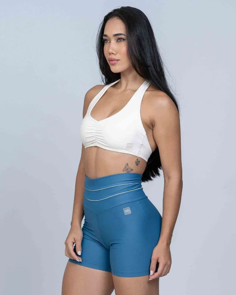 Short Corrida Azul Sereia compressão e Vivo Off White - Maré Maria moda fitness