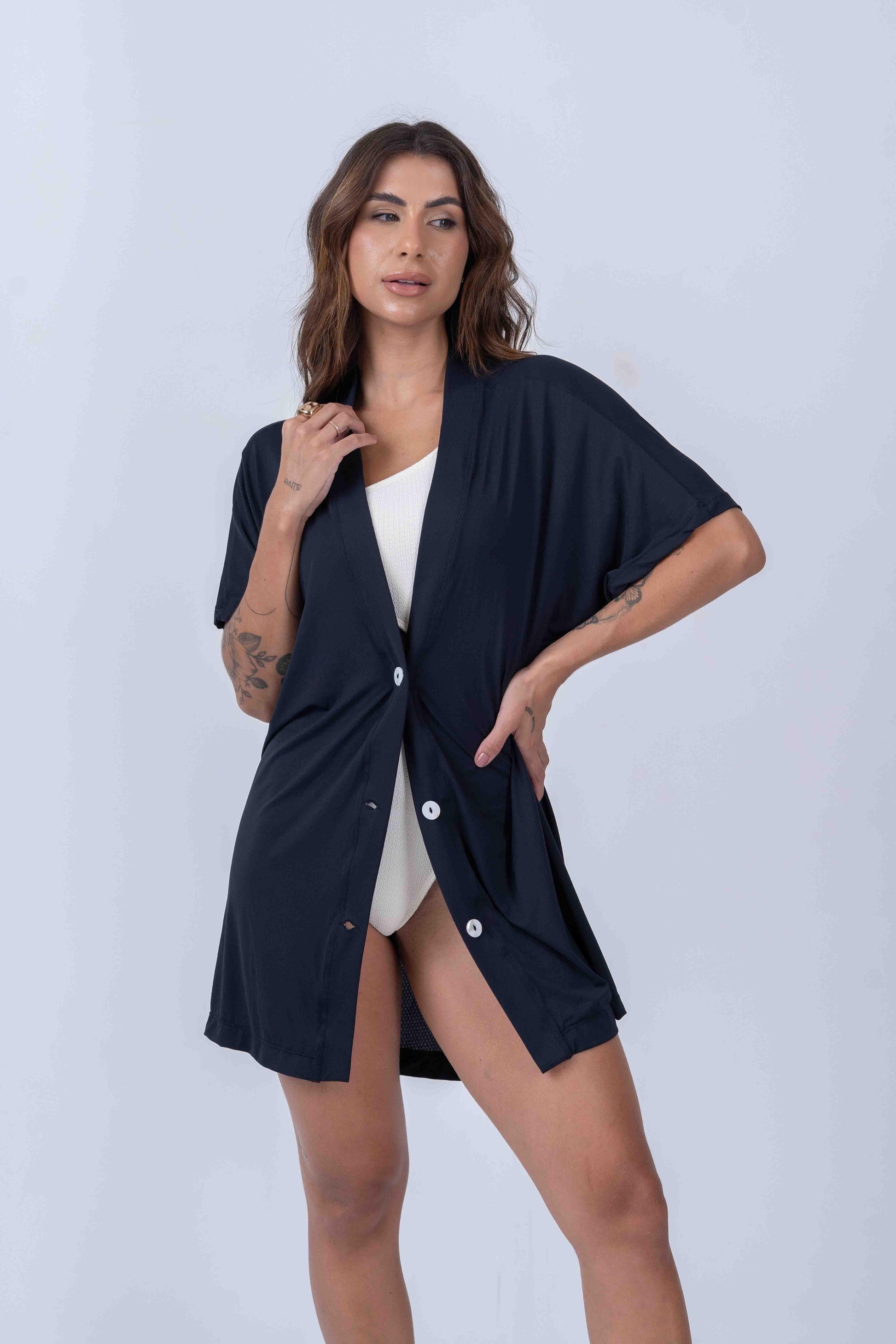 Kimono beach Preto - Maré Maria moda fitness