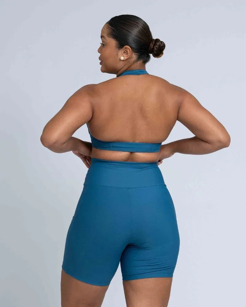 Short Fitness Bike Azul Sereia compressão S/empina bumbum - Maré Maria moda fitness