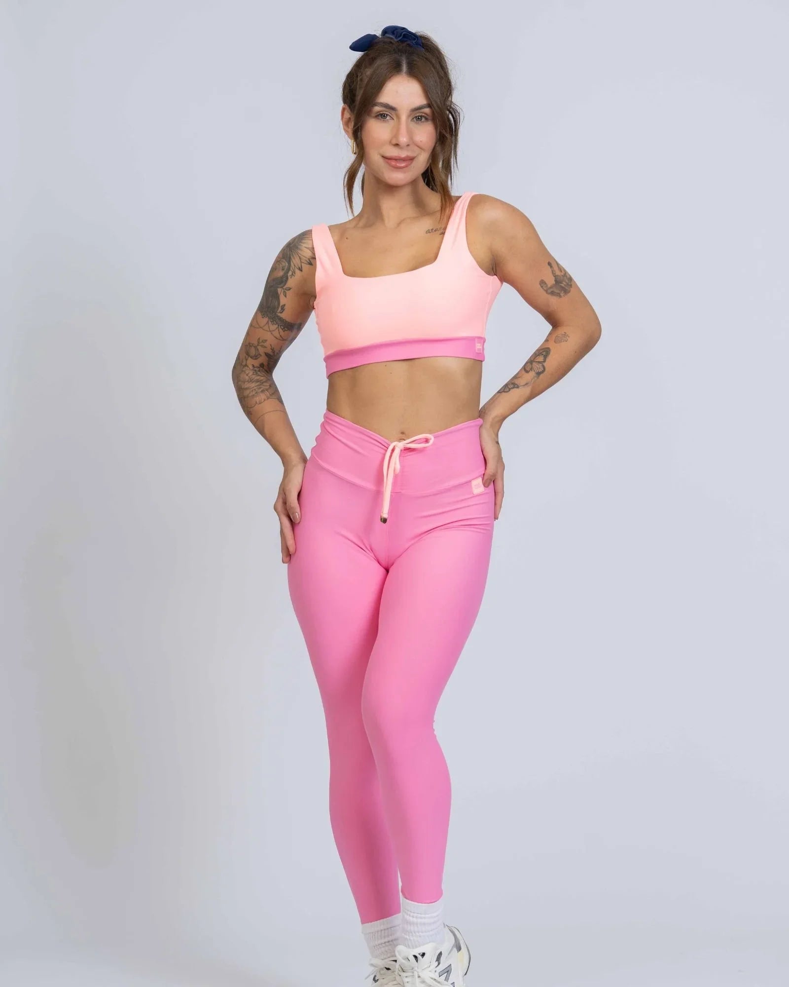 Calça Legging Slim duo Rosa Malibu com Coral - Maré Maria moda fitness