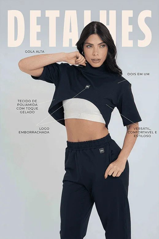 Dueto de Cropped Mach Preto com Luna - Maré Maria moda fitness