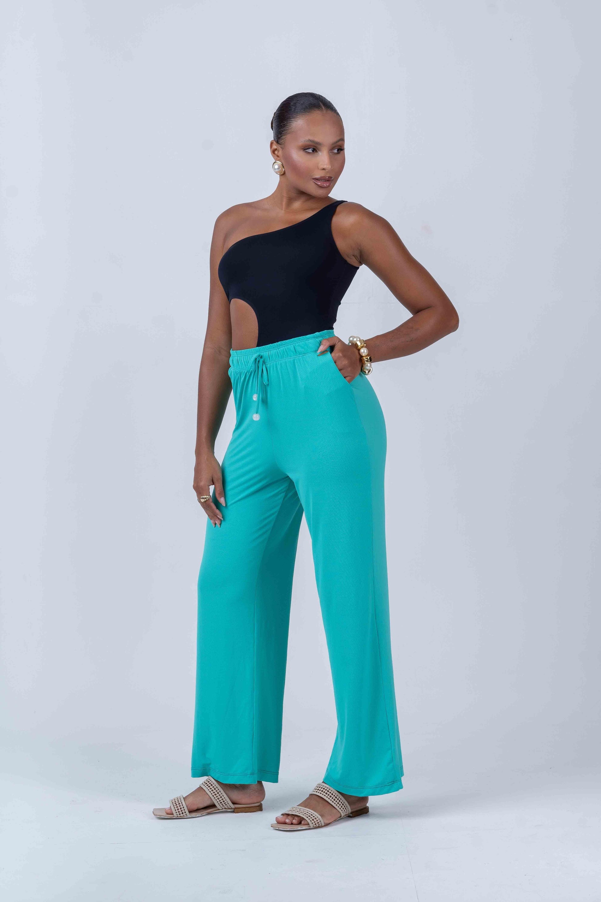Calça pantalona beach Verde Piscina - Maré Maria moda fitness