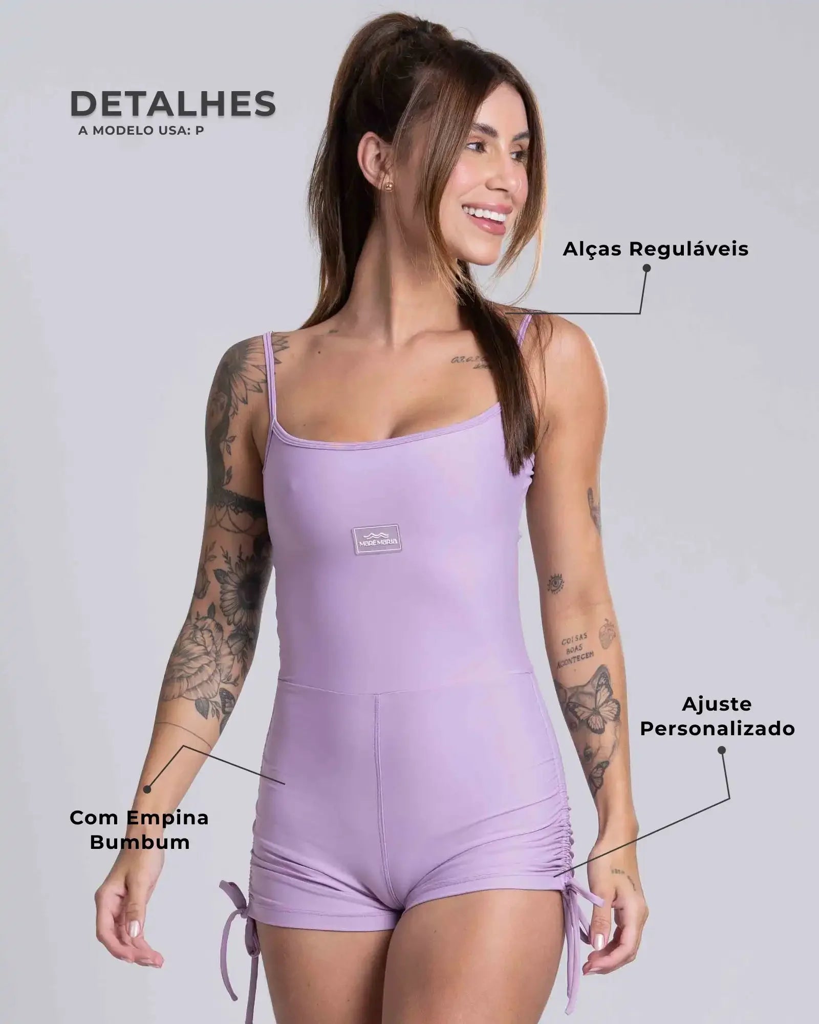 Macaquinho New Pérola Lavanda com empina - Maré Maria moda fitness