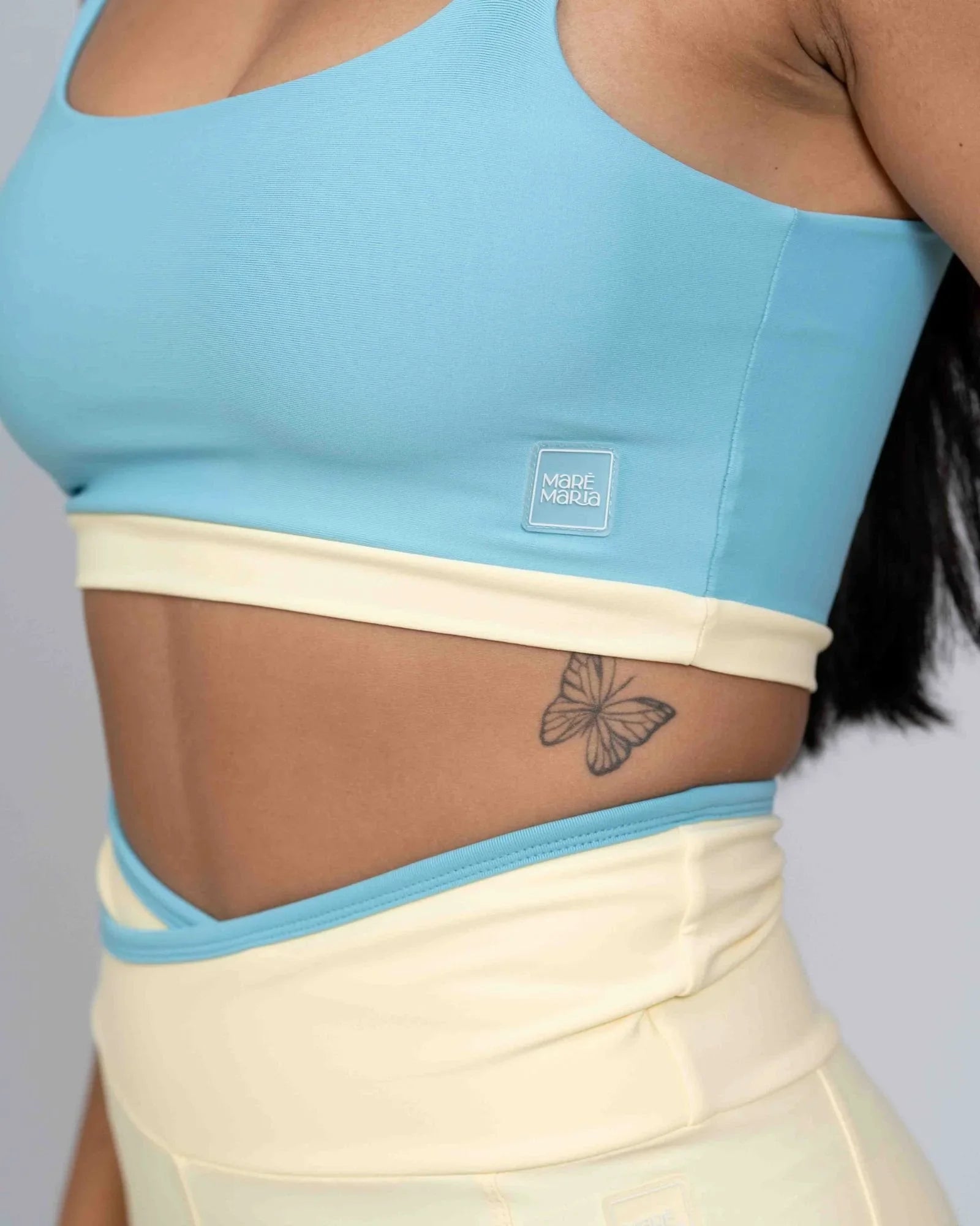Top Life Duo Azul céu com Amarelo Brisa - Maré Maria moda fitness