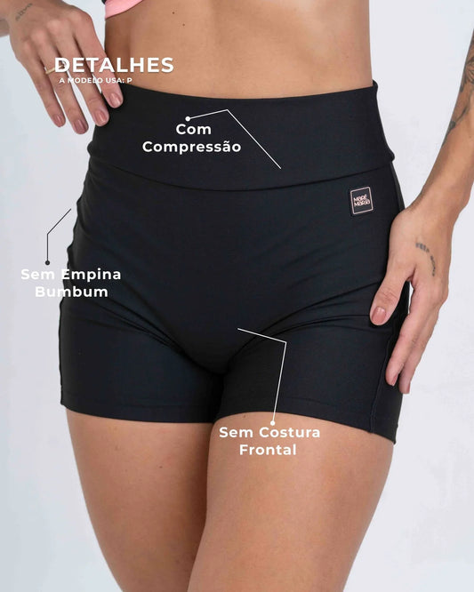 Short Confort sem costura frontal Super Black compressão sem empina - Maré Maria moda fitness