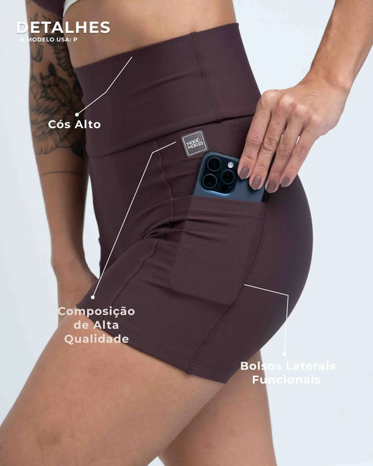 Short Fitness Bike Marrom Ébano sem costura frontal - Maré Maria moda fitness